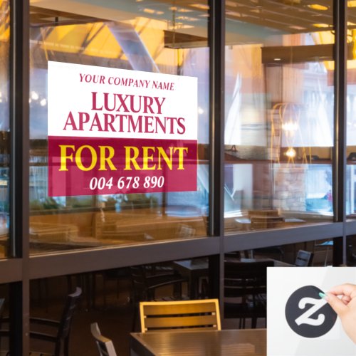 Rental business rent signage banner red yellow window cling