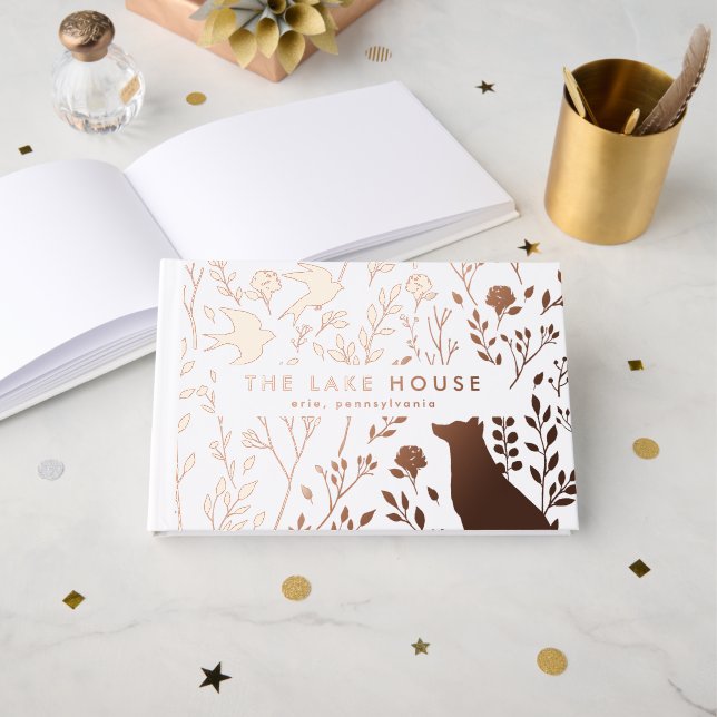 Rental Home Lake Cabin Welcome Foil Guest Book (Front Open)
