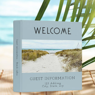 Rental house guest information photo QR dusy blue 3 Ring Binder