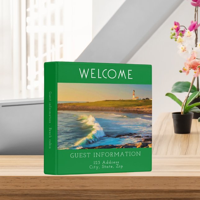 Rental house guest information photo QR green 3 Ring Binder (Creator Uploaded)