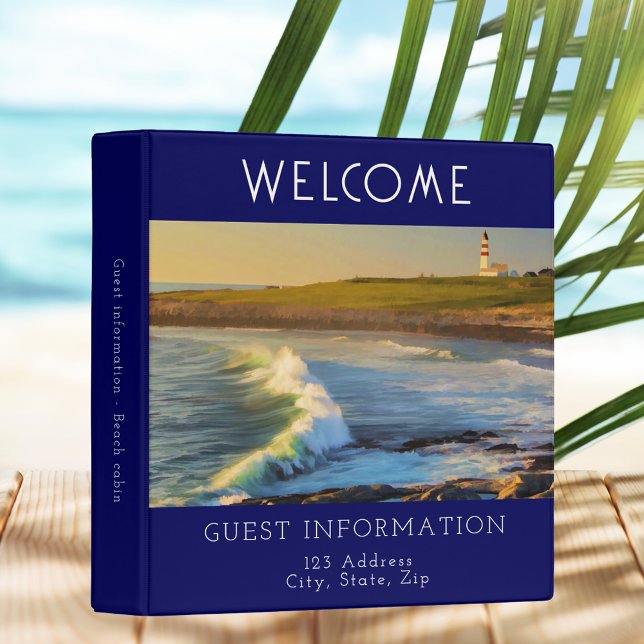 Rental house guest information photo QR navy blue 3 Ring Binder (Creator Uploaded)