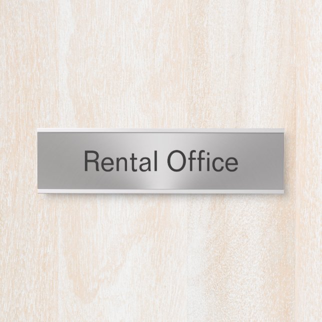 Rental Office Faux Silver and Black Text Template Door Sign (Front)