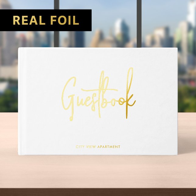 Rental Property Modern Script Minimalist Foil Guest Book (Creator Uploaded)