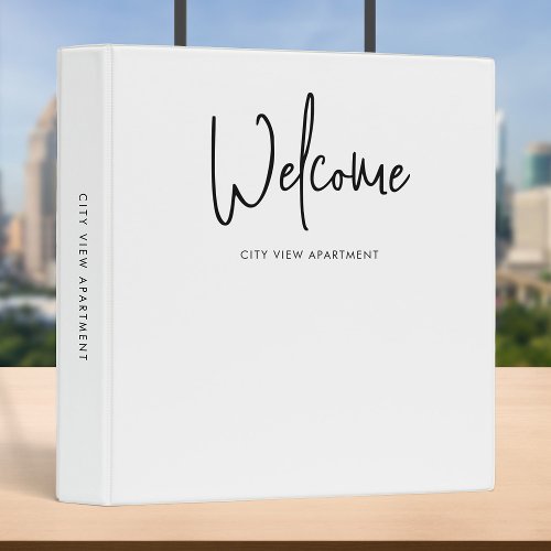 Rental Property Modern Script Minimalist Welcome 3 Ring Binder