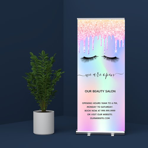 Reopening beauty salon glitter lashes iridescent retractable banner