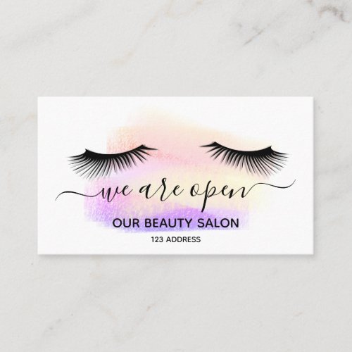 Reopening beauty salon light white lashes pastel business card