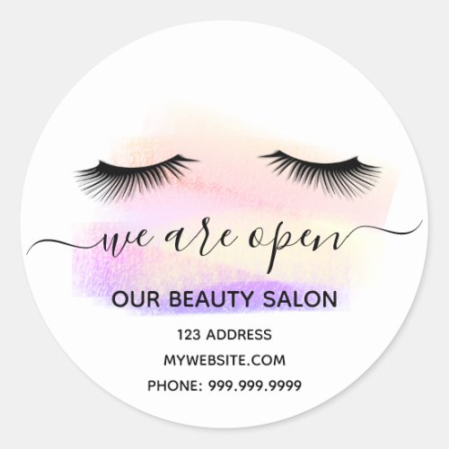 Reopening beauty salon light white lashes pastel classic round sticker