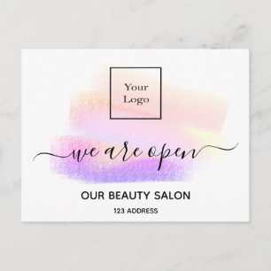 Reopening beauty salon light white lashes pastel postcard