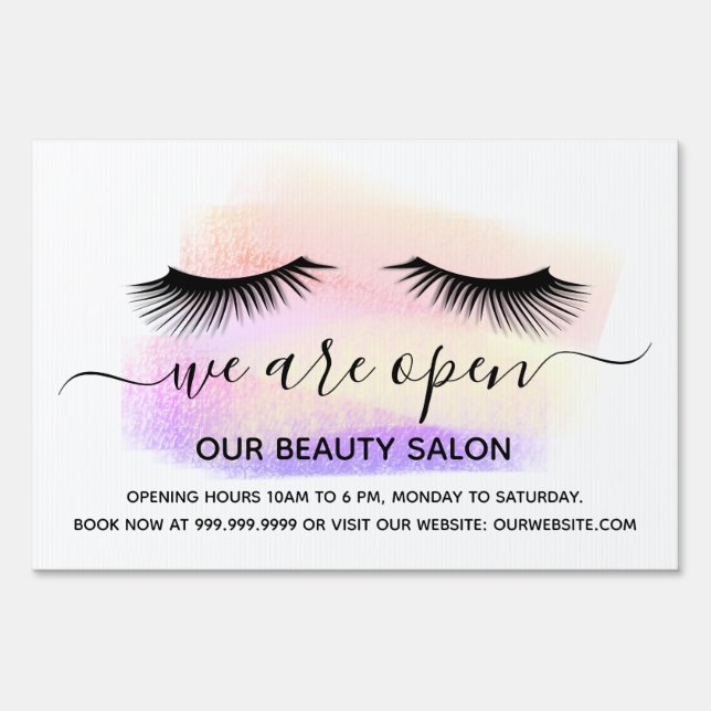 Reopening beauty salon light white lashes pastel sign (Back)