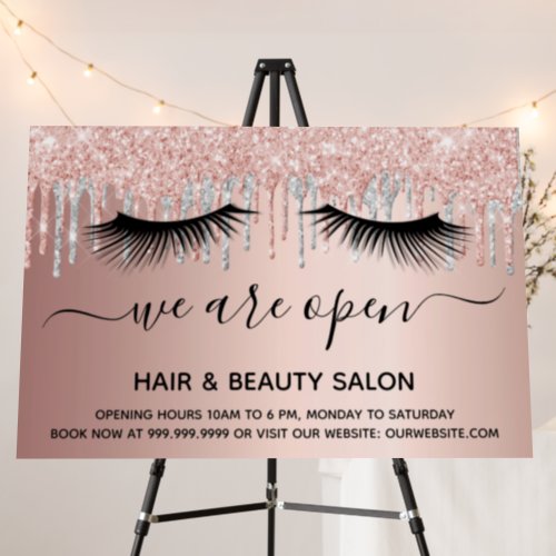 Reopening beauty salon rose gold glitter pink foam board