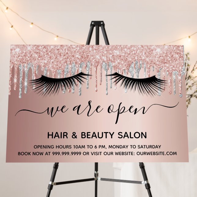 Reopening beauty salon rose gold glitter pink foam board (In Situ (Stand))