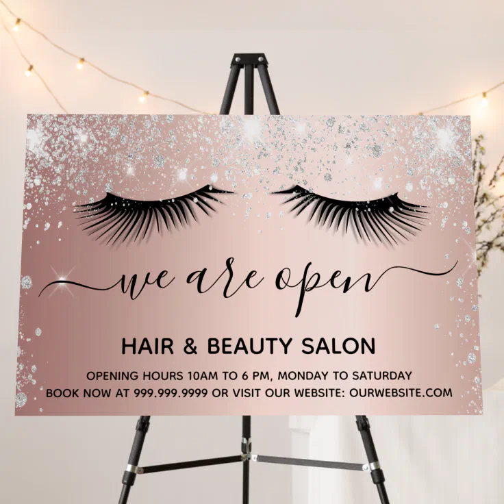 Reopening beauty salon rose gold glitter silver foam board | Zazzle Reopening beauty salon rose gold glitter silver foam board | Zazzle