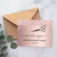 Reopening hair beauty salon rose gold glitter drip