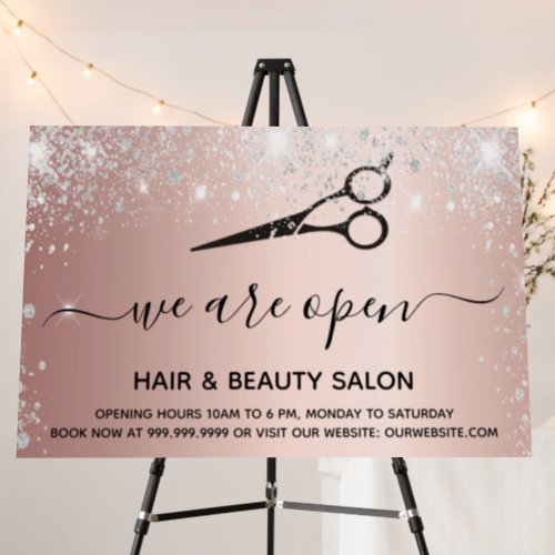 Reopening hair beauty salon rose gold glitter dust foam board