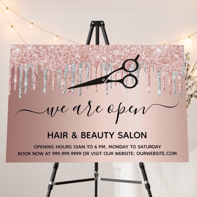Reopening hair beauty salon rose gold glitter pink foam board (In Situ (Stand))