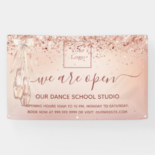 Reopening rose gold pink ballet dance school banner