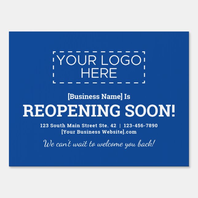 Reopening Soon Business Logo Blue Sign (Front)