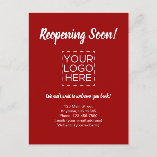 Reopening Soon Business Reopening Announcement Red Postcard