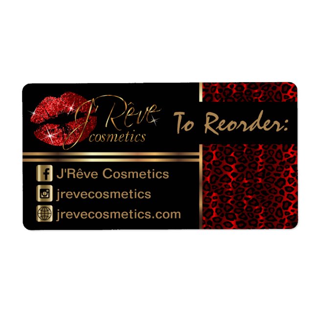 Reorder -  Leopard & Red Glitter Lips Label (Front)