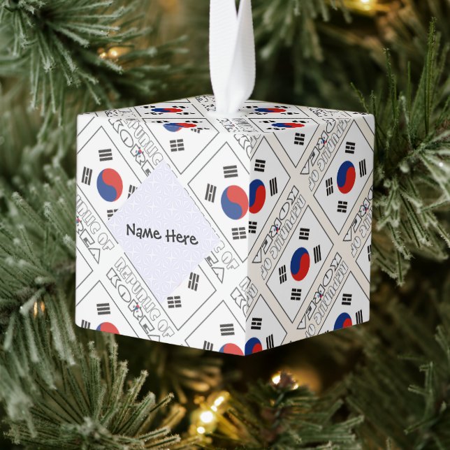Rep. Korea S Korean Flag Tiled Personalized Name Cube Ornament (Tree)