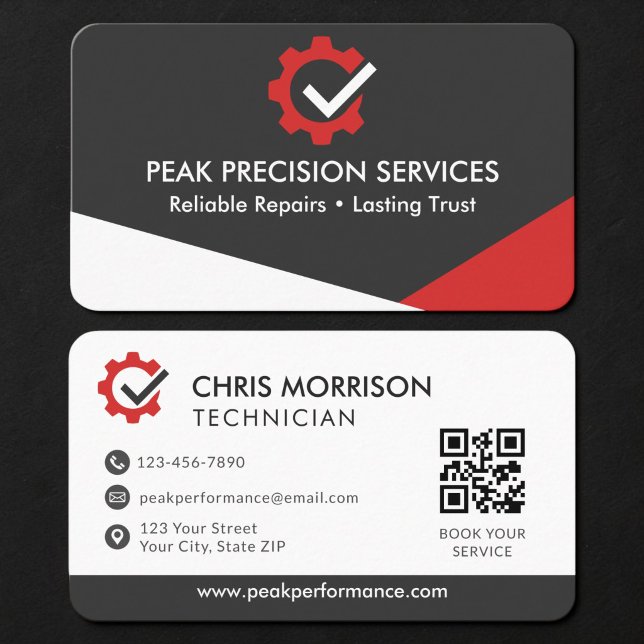 Repair Mechanic QR Code Professional Business Card (Creator Uploaded)