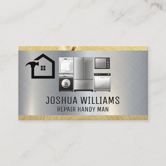 Repair Tools | Appliances Metal Wood Business Card (Front)