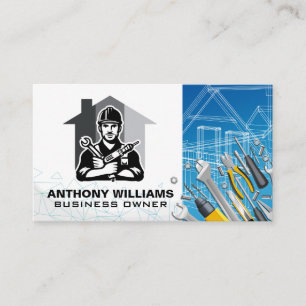 Repairman Carpentry Tools Blueprints Business Card