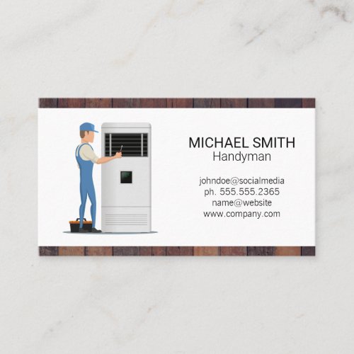 Repairman Fixing AC Unit  Handyman Business Card