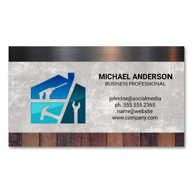 Repairman Hardware Tools | Wood Metal Material Business Card Magnet (Front)