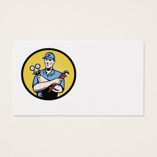 Customizable repairman serviceman ac manifold gauge wrench business card templates