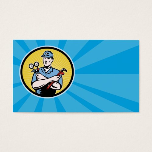 repairman serviceman holding ac manifold gauge wre business card template