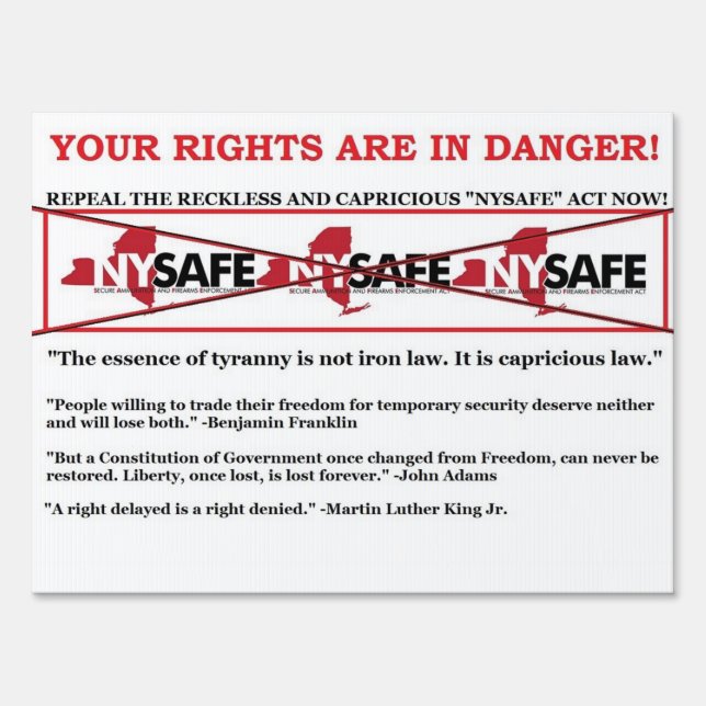 Repeal NY SAFE ACT yard sign (Front)