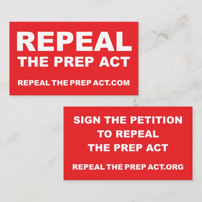 Repeal the PREP Act business cards - 2 sided (Front/Back)