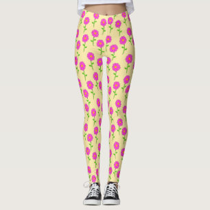 Repeat Flower Pattern with Hot Pink Flowers Leggings