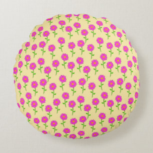Repeat Flower Pattern with Hot Pink Flowers Round Pillow