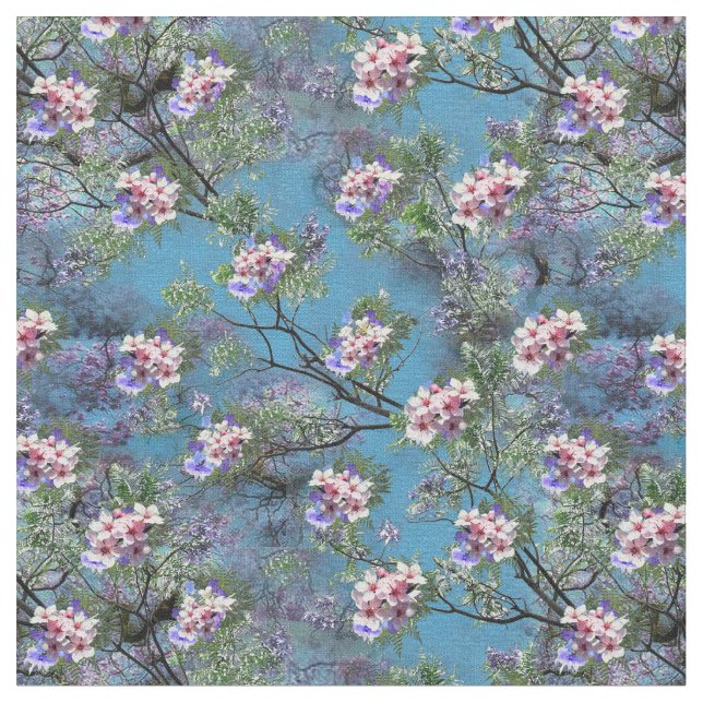 Repeat Jacaranda Blooms in Purple,Pink, Rose Fabric (Close Up)