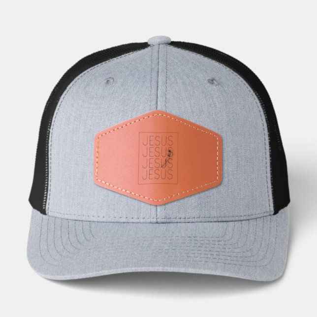 Repeat Jesus Quote Church Leather Patch Hat (Front)