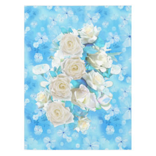 Repeat pale sky blue - white watercolor Roses Tablecloth