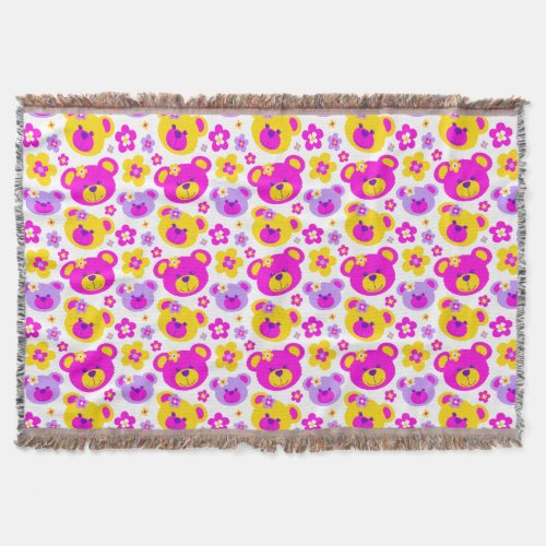 Repeat pattern teddy bear flower pink yellow throw throw blanket