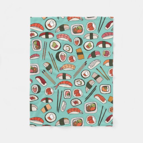 Repeat pattern with delicious hand drawn sushi and fleece blanket