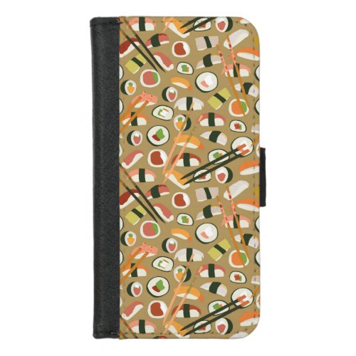 Repeat pattern with delicious hand drawn sushi  iPhone 87 wallet case