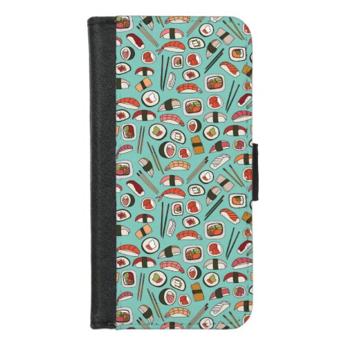 Repeat pattern with delicious hand drawn sushi iPhone 87 wallet case