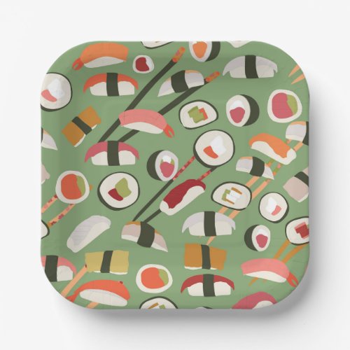 Repeat pattern with delicious hand drawn sushi paper plates