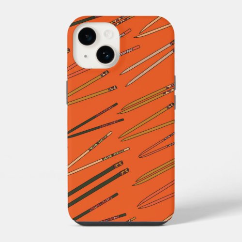 Repeat pattern with hand drawn chopsticks iPhone 14 case