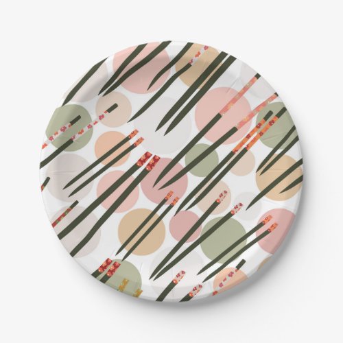 Repeat pattern with hand drawn chopsticks paper plates