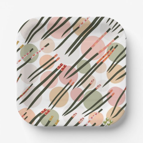 Repeat pattern with hand drawn chopsticks paper plates