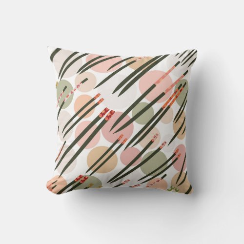 Repeat pattern with hand drawn chopsticks throw pillow