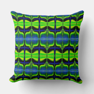 Repeated 'great piece', bluish green, yellow, blue throw pillow
