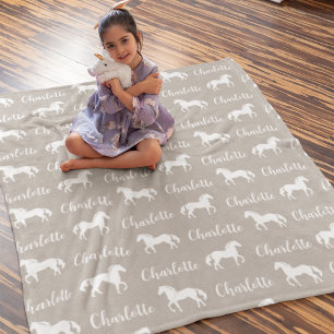 Repeated Names Horse Gray Simple Fleece Blanket