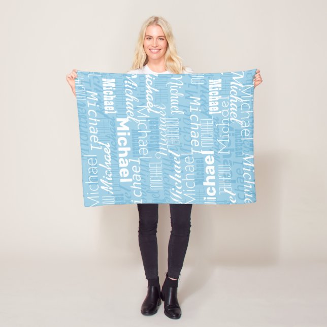 Repeated Personalized Names Shades of Blue Fleece Blanket (In Situ)